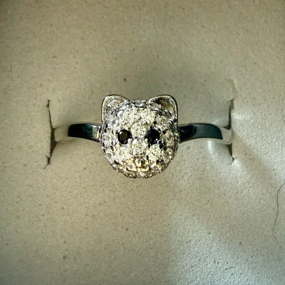 NEW! Pretty Bird Jewelry Cat Face Pavé Crystal Ring in white gold plating - Picture 1 of 13
